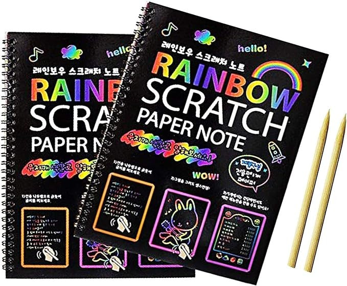 Scratch Paper Note for Kids Scratch Art Paper Large Black Magic Rainbow Painting [Boards 1 Colorful Notebooks with 1 Wooden Stylus [BK-907] - Plzpapa 