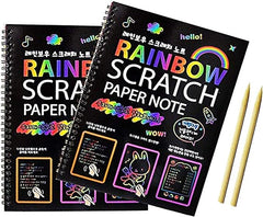 Scratch Paper Note for Kids Scratch Art Paper Large Black Magic Rainbow Painting [Boards 1 Colorful Notebooks with 1 Wooden Stylus [BK-907]