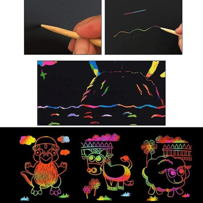 Scratch Paper Note for Kids (10'7.5 ') Scratch Art Paper Large Black Magic Rainbow Painting Boards 1 Colorful Notebooks with 1 Wooden Stylus (BK90)7