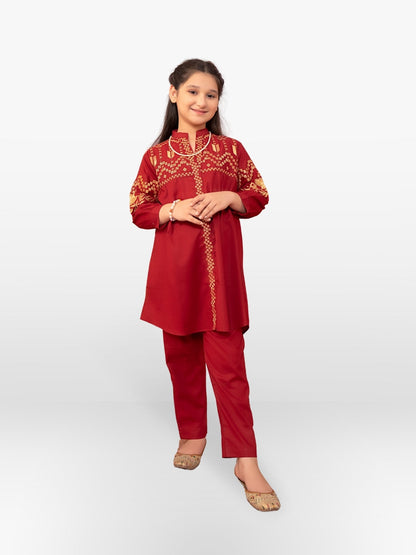 Girls Summer 2Pcs Embroidered Suit VG77-D