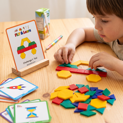 Pattern Blocks Geometric Shape Jigsaw Puzzle - Baby Educational Montessori Tangram Toys for Kids [MF-144]