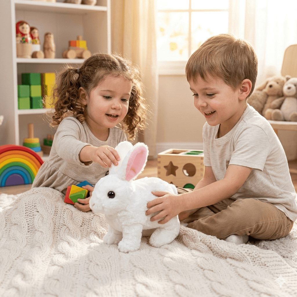 Cute Walking Bunny Toy Soft Plush Rabbit with Squeaky Sounds Tail Wiggle [FT-1339]