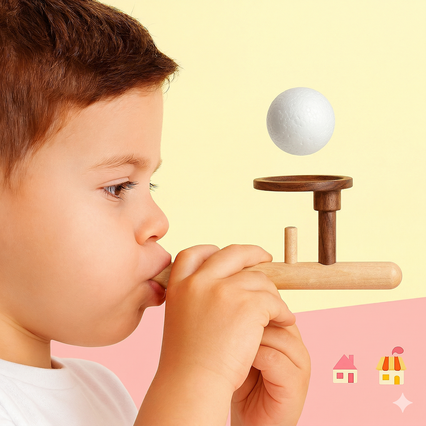 Wooden Floating Ball Toy(For Speech Delay) Educational Game Blowing Ball Toy [ST-1146-2]