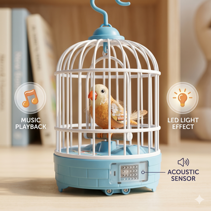 Interactive Mini Birdcage Toy with Acoustic Sensor, Music & Light [FT-1367]