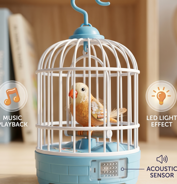 Interactive Mini Birdcage Toy with Acoustic Sensor, Music & Light [FT-1367]