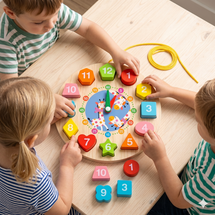 Kids Wooden Clock With Puzzle [WT-1280-2]