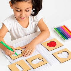 Kids Wooden Drawing Stencils Kit [12 inner +12 Outer] With Puzzle [MF-111]