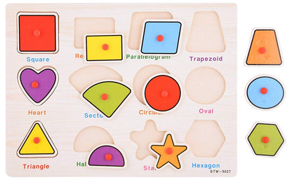 Montessori 3D Geometric Shape Wooden Puzzle Picture Board 