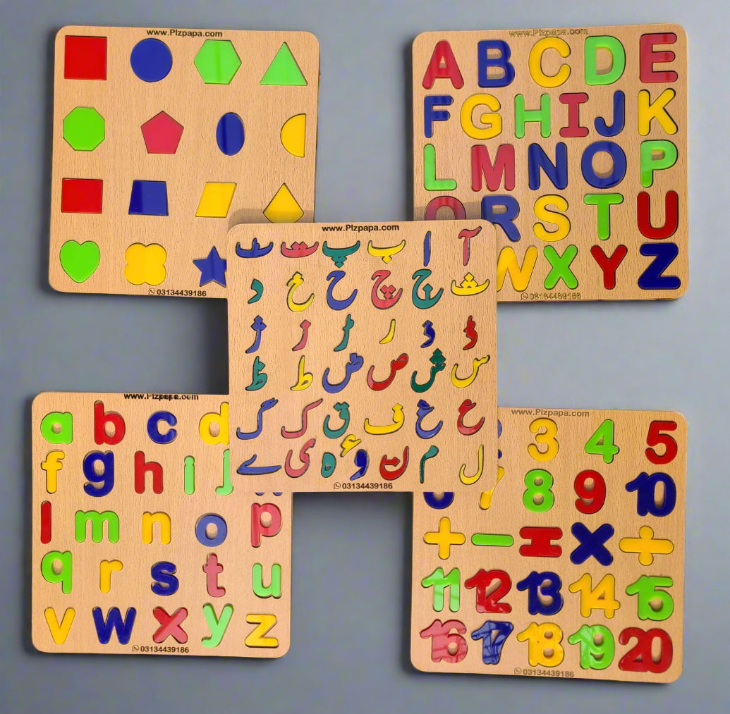 Montessori ABC,Shapes,123 and Colour Puzzle Board [Pack of 4] [ET-1350]