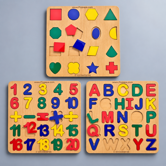 Montessori ABC, Shapes, 123 and Colour Puzzle Board [MF-122]