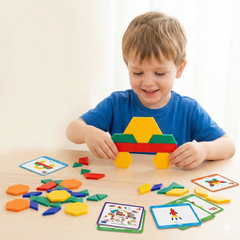 Pattern Blocks Geometric Shape Jigsaw Puzzle - Baby Educational Montessori Tangram Toys for Kids [MF- 144]