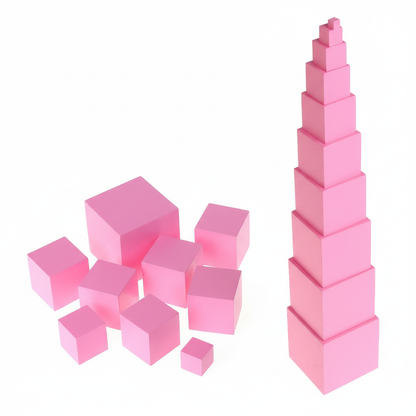 Pink tower-beech and control card Montessori materials Educational wooden toy equipment [ET-1307]