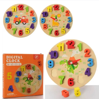 Wooden Teaching Clock Learning Time Kids Toys, Wooden Clock Toy Digital Numbers Color Shape Sorting Block, Preschool Learning Educational Baby Toys Block for Kids 3+ Years Boys Girls