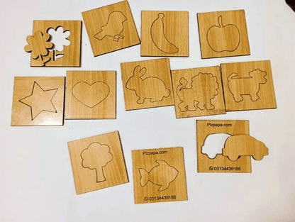 Kids Wooden Drawing Stencils Kit [12 inner +12 Outer] With PuzzlePlzpapaKids Wooden Drawing Stencils Kit [12