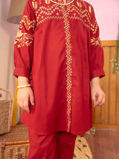Girls Summer 2Pcs Embroidered Suit VG77-D