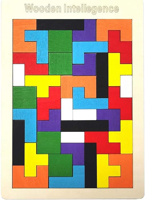 Wood Intelligence Puzzle Bricks / Colourful Wooden Bricks Puzzle For Kids / Colour Puzzle World Wooden Pattern Blocks 60 Pieces Montessori Tangram Puzzle Toy [WI-926] - Plzpapa 