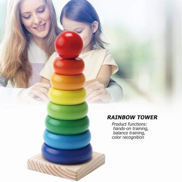 Wooden Educational Rainbow Tower Toy 8 pcs Large Size 20cm [WT-1210] - Plzpapa 