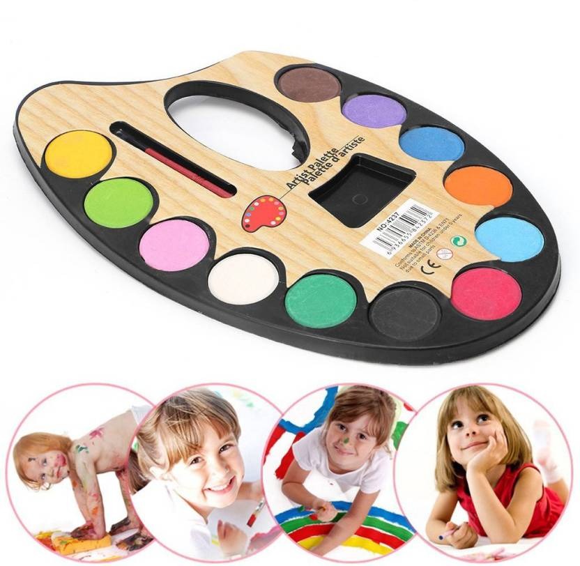 Large Pack of Kids Drawing & Painting Water Color Artist Color Palette of 12 Colors with Brush [ST-909]